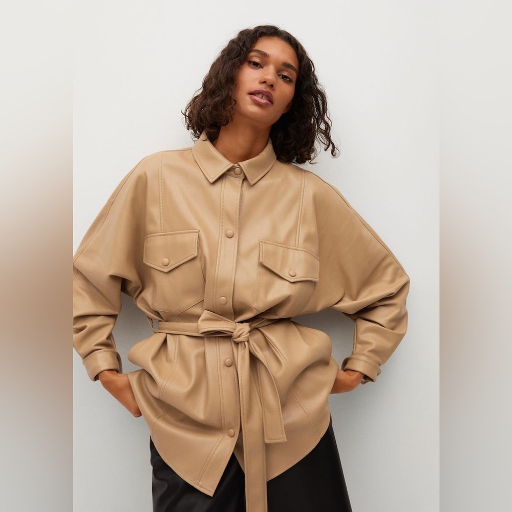 Mango Leather Brown Overshirt Size S